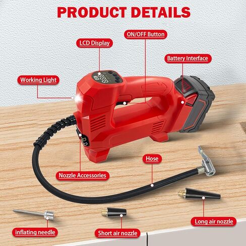 Tire Inflator for DEWALT 20V 60V MAX Battery, Portable Air Compressor Auto Tire Pump with Digital Pressure Gauge 150PSI for Car, Truck, Bikes, Ball (Tool Only, NO Battery) in Kuwait