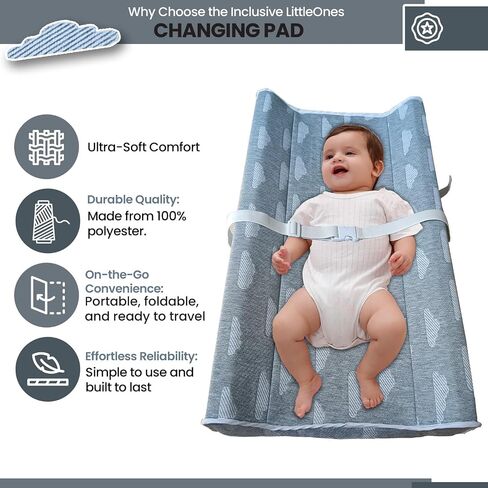 Deluxe Diaper Changing Pad - Removable & Washable Cover | Safety Strap Included | Non-Slip, Waterproof Bottom | Ergonomic Contoured Design for Ultimate Comfort in Saudi Arabia