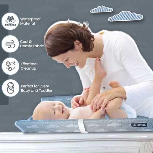 Deluxe Diaper Changing Pad - Removable & Washable Cover | Safety Strap Included | Non-Slip, Waterproof Bottom | Ergonomic Contoured Design for Ultimate Comfort in Saudi Arabia