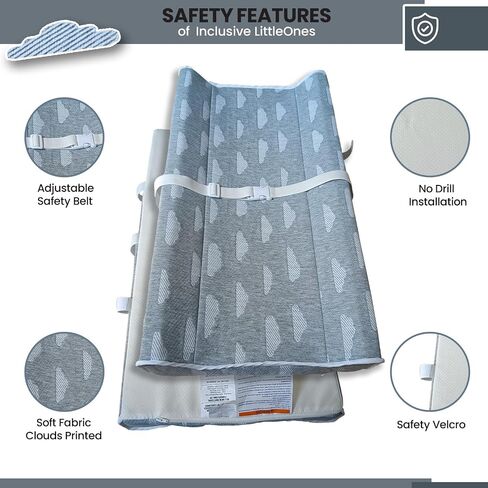 Deluxe Diaper Changing Pad - Removable & Washable Cover | Safety Strap Included | Non-Slip, Waterproof Bottom | Ergonomic Contoured Design for Ultimate Comfort in Saudi Arabia