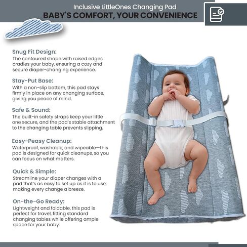 Deluxe Diaper Changing Pad - Removable & Washable Cover | Safety Strap Included | Non-Slip, Waterproof Bottom | Ergonomic Contoured Design for Ultimate Comfort in Saudi Arabia