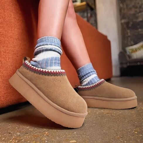 FITORY Womens Platform Slippers, Suede Ankle Boots with Fleece-lined for Indoor Outdoors Size 6-11 in Kuwait