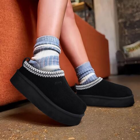 FITORY Womens Platform Slippers, Suede Ankle Boots with Fleece-lined for Indoor Outdoors Size 6-11 in Kuwait