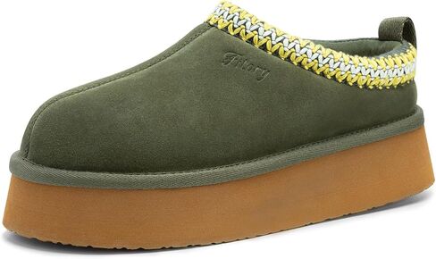 FITORY Womens Platform Slippers, Suede Ankle Boots with Fleece-lined for Indoor Outdoors Size 6-11 in Kuwait