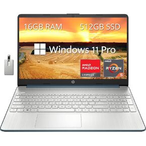 HP 2022 15.6" FHD Laptop Computer, AMD Ryzen 5-5500U Processor(Beats Intel i7-1065G7), 8GB RAM, 256GB PCIe SSD, AMD Radeon Graphics, HD Webcam, Bluetooth, Wi-fi, Win 11, Blue, 32GB USB Card