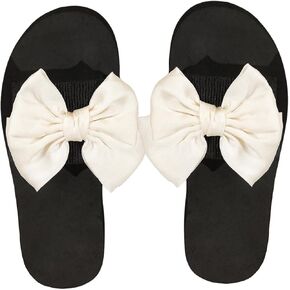 OYOANGLE Women's Bow Decor Open Toe Sandals Platform Single Band Slip on Flat Sandals Casual Sandals Shoes