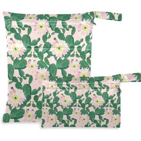 visesunny Purple Lavender Decorative Pattern 2Pcs Wet Bag with Zippered Pockets Washable Reusable Roomy for Travel,Beach,Pool,Daycare,Stroller,Diapers,Dirty Gym Clothes, Wet Swimsuits, Toiletries