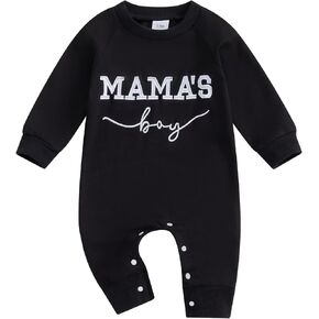 Newborn Baby Boy Fall Outfit Mamas Boy Embroidery Jumpsuit Long Sleeve Crewneck Romper Infant Boy Winter Clothes