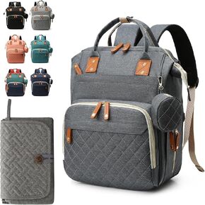 Diaper Bag Backpack for Girls Boys: Gray Toddler Diaper Bag with Changing Pad Baby Backpack Diaper Bag for Mon Dad Newborn Cute Mochila Pañaleras para Bebe Niña Niño Baby Registry Search Essentials