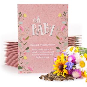 BENTLEY SEED CO. Oh Baby Flower Seeds Packets - Girl/Boy Baby Shower Favors - Pre-Filled, 25 Wildflower Seed Packs for Favor - Eco-Friendly Gift & Babys Guest Giveaways - Non-GMO Seeds - Brown Envelop