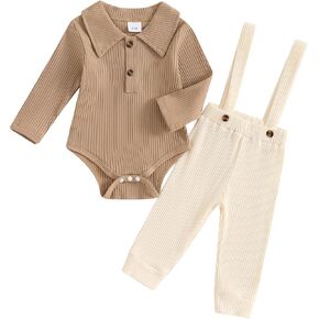 VISGOGO Newborn Baby Boy Clothes 0 3 6 12 18 Month Infant Boy Overalls Outfits Bodysuit Fall/Winter Stripe Romper Pants