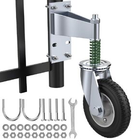 8" Gate Wheel, 600LB Capacities with 360 Degree Rotation, Tire Level Solid Heavy-Duty Gate Casters, Spring Shock Absorption Gate Wheels for Wooden, Metal and Tube Gates, Complete Fittings