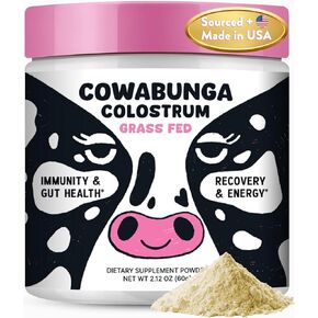 Cowabunga Colostrum - مكمل مسحوق اللبأ الممتاز والنقي وغير المتغير - لدعم المناعة وصحة الأمعاء وتعافي العضلات والعافية - معتمد من كوشير وحلال