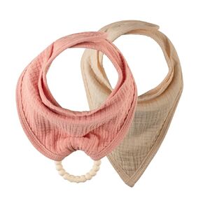 Dr. Brown's Muslin Bandana Bibs with Snap-On Removable Beaded Teether, Cotton Baby Bib for Teething & Drooling, Pink/Cream, 3m+, 2 Pack