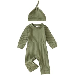 Winioder Newborn Baby Boy Coming Home Outfit Ribbed Long Sleeve Romper Jumpsuit with Hat Newborn Boy Photoshoot Outfits