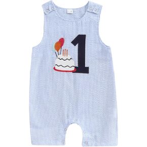 Baby Boy First Birthday Outfit Sleeveless 1st Birthday Romper Jumpsuit One Piece Bodysuit Infant Onesie Clothes