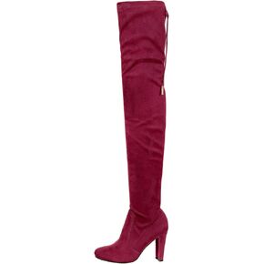 Nature Breeze Womens Stretchy Thigh High Pull String Chunk Heel Combat Boots