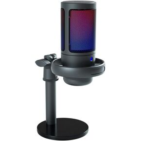USB Microphone with RGB/Gain Control, Mute Touch for Streaming, Podcasts, Recording, Twitch/YouTube/Discord, Condenser Computer PC Mic with Stand on Mac/PS4/PS5/NS Black