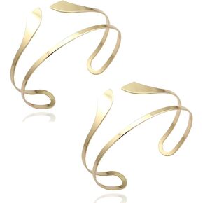 RechicGu 2 Pieces Minimalist Egyptian Bar Curve Upper Arm Cuff Bracelet Bangle Band Open Armband Armlet Jewelry Set Belly Dance Accessories Black