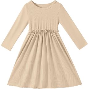 Toddler Girls Fall Dress Long Sleeve Soft A-Line Dress for Girls Solid Ruffle Casual Dress Kids Winter Dresses