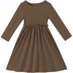 Toddler Girls Fall Dress Long Sleeve Soft A-Line Dress for Girls Solid Ruffle Casual Dress Kids Winter Dresses in Kuwait