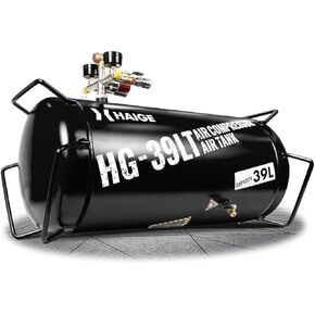 10-Gallon Portable Air Tank with Pressure Gauge, Safety Relief Valve, Easy-to-Connect Air Compressor Input - 130 PSI Max Working Pressure Black