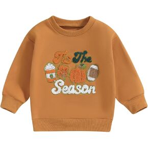 Omkzanbi Toddler Girl Boy Halloween Clothes Embroidery Pumpkin Football Sweatshirt Long Sleeve Ghoul Pullover Top Fall Outfit