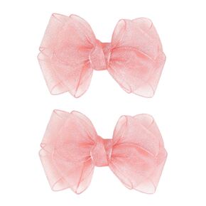 3.5-Inch Organza Hair Bows for Girls - Elegant Sheer Ribbon Alligator Clips for Toddlers, Kids, and Teens - Pack of 2, Champagne Gold