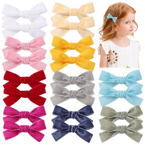 YLEN YHXX 20PCS Velvet Hair Bow for Girls Fully Lined Velvet Bow Clips Non Slip Handmade Solid Color Velvet Hair Boutique Accessories for Baby Girls Toddlers Teens Kids