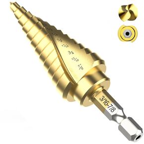 M2 Step Drill Bit Set 3/16"-1/2",1/4" Hex Shank Unibit Step Drill bit,Spiral Grooved for Faster Drilling, Step Bits for Stainless Steel, Wood, Aluminum, Plastic, 6 Step Sizes Taper Drill bit Set