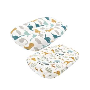 2 Pack Muslin Lounger Cover for Newborn Cotton Lounger Pillow Case for Babies Infant Removable Slipcover Babynest Cover for Boys & Girls (Dinosaur+Forest Animals)