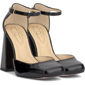 Jessica Simpson Women's Lollah Ankle Strap Block Heel Pump, Black, 8