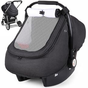 Rquite Car Seat Cover Baby, Winter Carseat Covers Boy Girl, Waterproof Infant Car Seat Cover, Warm Car Seat Canopy, Newborn Cold Weather Shield, Baby Carrier/Stroller Cover with 2 Layers Window, Grey