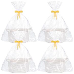 4 Pack Woven Basket with Gift Bags and Ribbons Basket for Gifts Empty 12"X 8" X 5" Storage Basket with Handle Small Rope Basket for Dog and Cat Toys Easter Basket Oval Candy Color Design