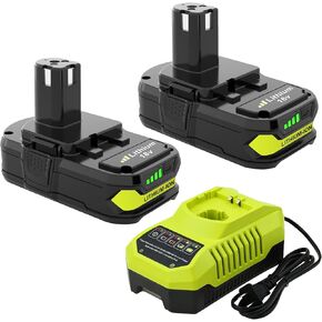 Upgraded 3600mAh Replacement for Ryobi 18V Battery (2-Pack) with Charger Combo Compatible with Ryobi 18V ONE+ Battery 3.6Ah P108 P102 P103 P104 P105 P107 P109 P122 Power Tools & Charger P117 P118