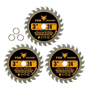 3 Inch 24T Carbide Circular Saw Blade Compatible with All 3 Inch Saws, Cutting for Woods, Plastic, PCV, Acrylic, Aluminum, 7/16" Arbor - 3 Pack