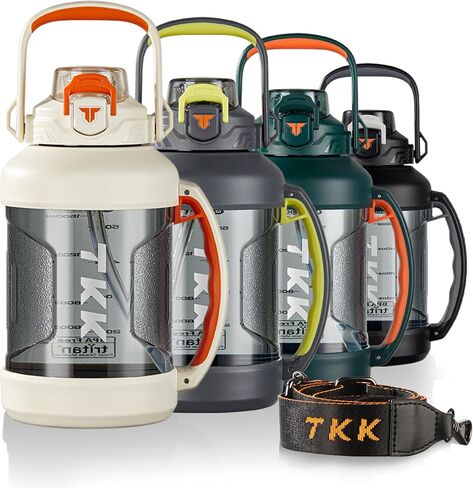 TKK Half Gallon Water Jug Sport Bottle with Straw 2 in 1 Lid Dishwasher Safe BPA Free Leakproof Large Capacity Tritan Plastic Bottle 1/2 Gallon 64oz Water Bottle for Gym Travel Camping Outdoor in Kuwait