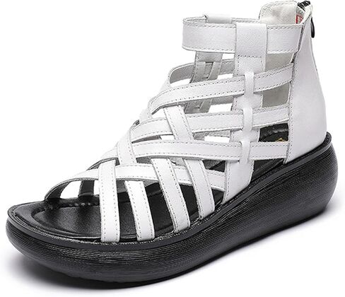 Optigard Women's High Top Leather Gladiator Wedge Sandals with Back Zipper Cut Out Breathable Platform Open Toe Roman Sandals Summer Casual Non-Slip Walking Beach Sandals in Saudi Arabia