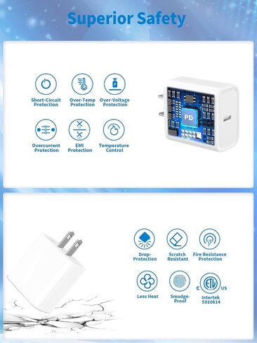 iPhone 15 Charger, (2-Pack) 20W USB C Wall Charger Block and 10Ft USB-C to C Cable Fast Charging for iPhone 15/15 Pro/15 Pro Max, iPad Pro, Air 6/5/4, iPad 10/Mini 6, Samsung Galaxy and Android Phones in Saudi Arabia