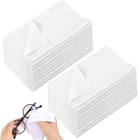 30pcs Microfiber Cleaning Cloth for Glasses, 6x7 Inches Eyeglass Cleaning Cloth, Lens Wipes for Electronics, Jewelry Cleaning Cloth for Cell Phone LCD TV Screens Cameras Eyeglasses (White) in Saudi Arabia