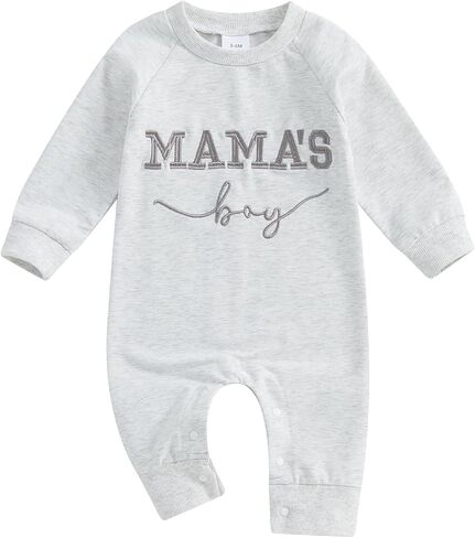 Newborn Baby Boy Fall Outfit Mamas Boy Embroidery Jumpsuit Long Sleeve Crewneck Romper Infant Boy Winter Clothes in Kuwait