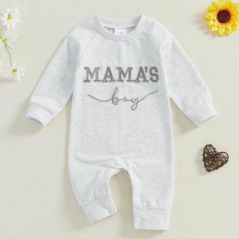 Newborn Baby Boy Fall Outfit Mamas Boy Embroidery Jumpsuit Long Sleeve Crewneck Romper Infant Boy Winter Clothes in Kuwait