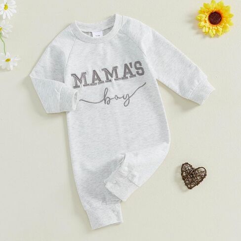 Newborn Baby Boy Fall Outfit Mamas Boy Embroidery Jumpsuit Long Sleeve Crewneck Romper Infant Boy Winter Clothes in Kuwait