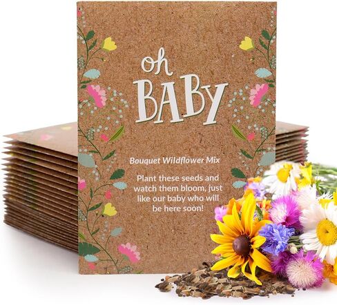 BENTLEY SEED CO. Oh Baby Flower Seeds Packets - Girl/Boy Baby Shower Favors - Pre-Filled, 25 Wildflower Seed Packs for Favor - Eco-Friendly Gift & Babys Guest Giveaways - Non-GMO Seeds - Brown Envelop in Saudi Arabia
