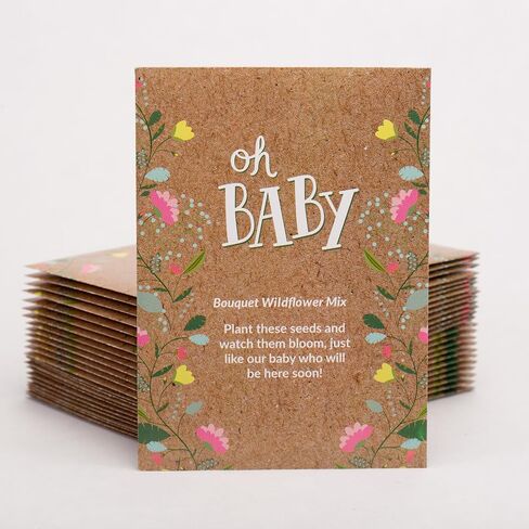 BENTLEY SEED CO. Oh Baby Flower Seeds Packets - Girl/Boy Baby Shower Favors - Pre-Filled, 25 Wildflower Seed Packs for Favor - Eco-Friendly Gift & Babys Guest Giveaways - Non-GMO Seeds - Brown Envelop in Saudi Arabia