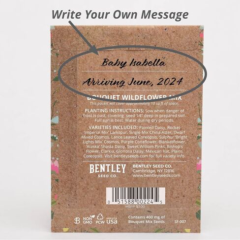 BENTLEY SEED CO. Oh Baby Flower Seeds Packets - Girl/Boy Baby Shower Favors - Pre-Filled, 25 Wildflower Seed Packs for Favor - Eco-Friendly Gift & Babys Guest Giveaways - Non-GMO Seeds - Brown Envelop in Saudi Arabia
