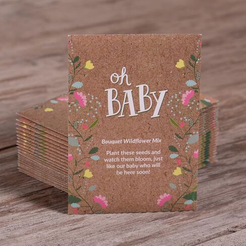 BENTLEY SEED CO. Oh Baby Flower Seeds Packets - Girl/Boy Baby Shower Favors - Pre-Filled, 25 Wildflower Seed Packs for Favor - Eco-Friendly Gift & Babys Guest Giveaways - Non-GMO Seeds - Brown Envelop in Saudi Arabia