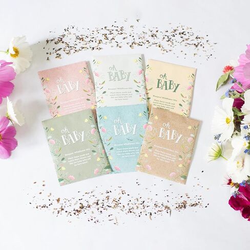 BENTLEY SEED CO. Oh Baby Flower Seeds Packets - Girl/Boy Baby Shower Favors - Pre-Filled, 25 Wildflower Seed Packs for Favor - Eco-Friendly Gift & Babys Guest Giveaways - Non-GMO Seeds - Brown Envelop in Saudi Arabia