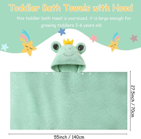 Toddler Hooded Bath Towel 27.5" X 55" Baby Towels with Hood Frog Soft Absorbent Toddler Towel Poncho Baby Hooded Blanket for Boys Girls in Kuwait