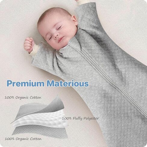 Cozy Baby Sleep Sack with Sleeves for Easy Transitioning Soft Cotton Warm 6-12 Months 1.5 Tog, Soft and Comfortable Wearable Blanket, 2-Way Zipper, Unisex Newborn Babies, Girls and Boys Sleeping Bag in Saudi Arabia